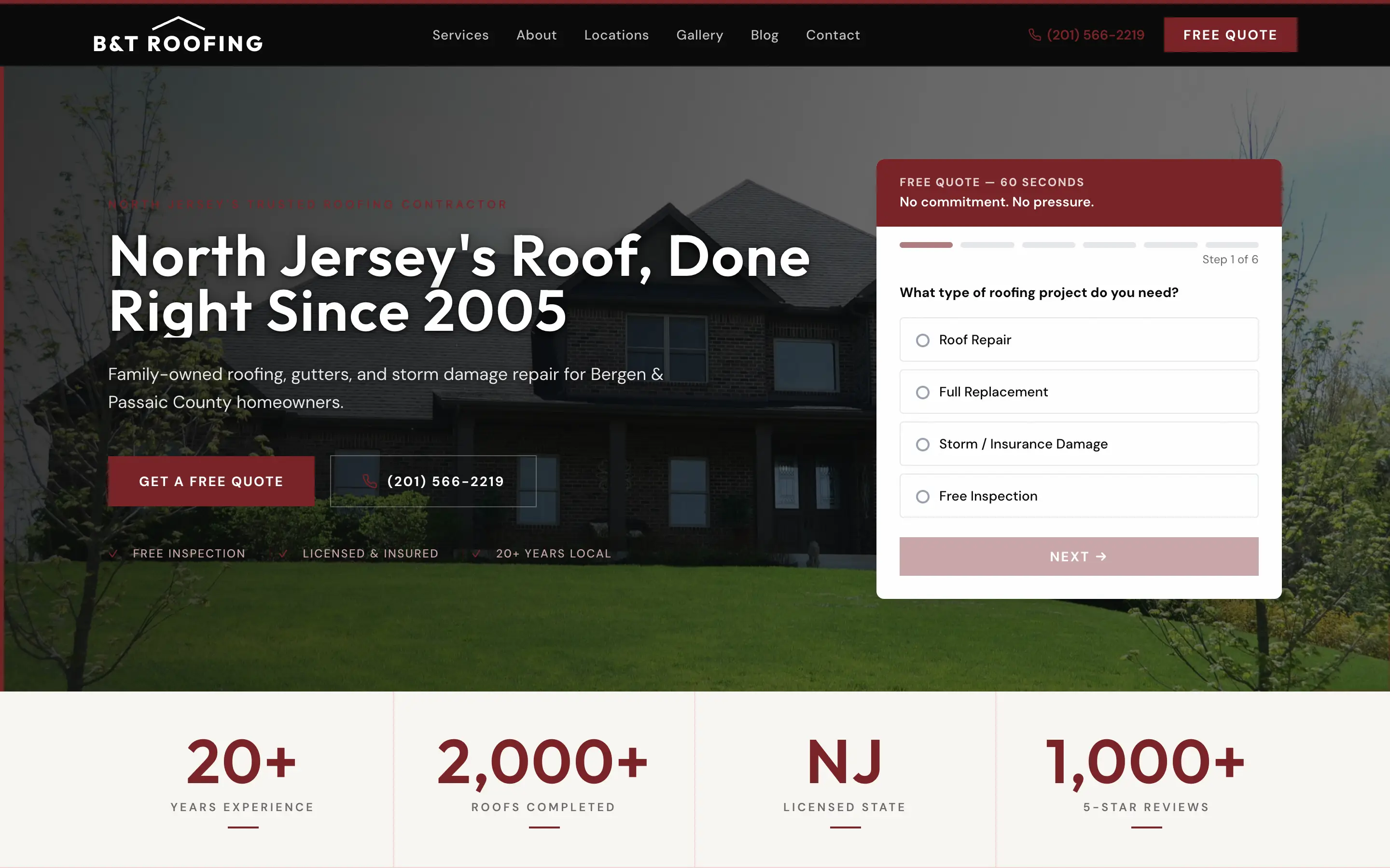 BT Roofing website hero