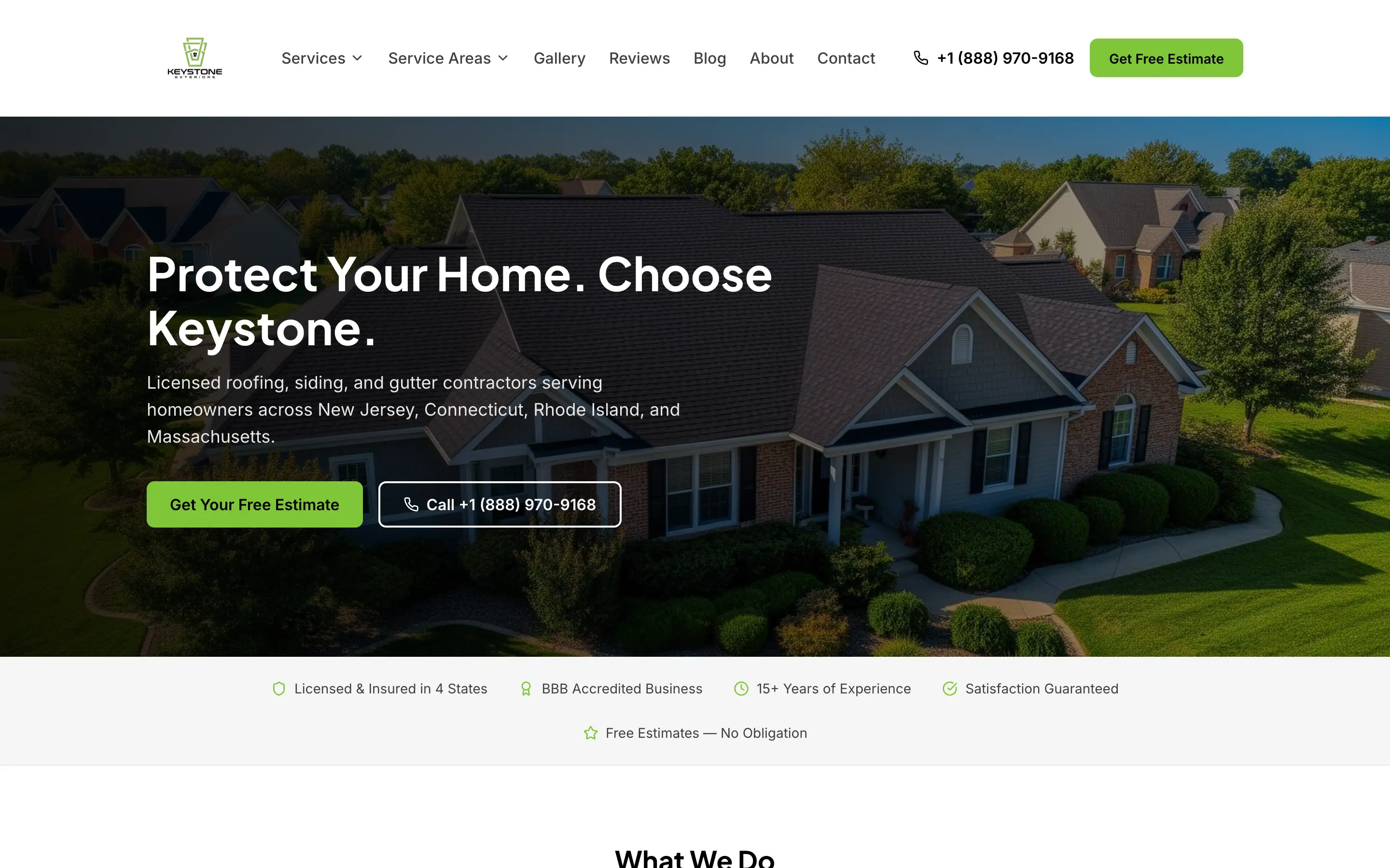 Keystone Exteriors website homepage