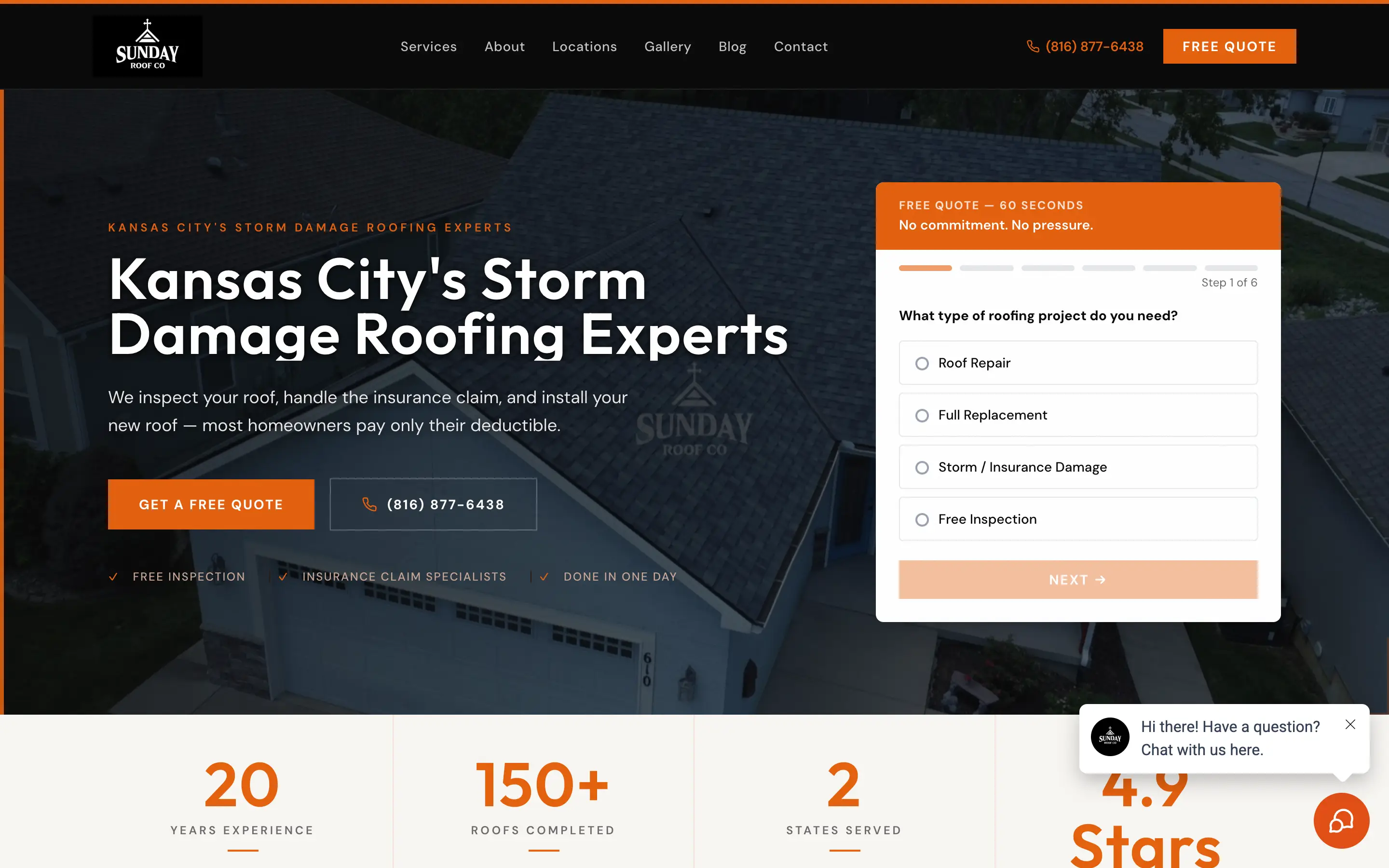 Sunday Roof Co homepage with dark header and photo hero